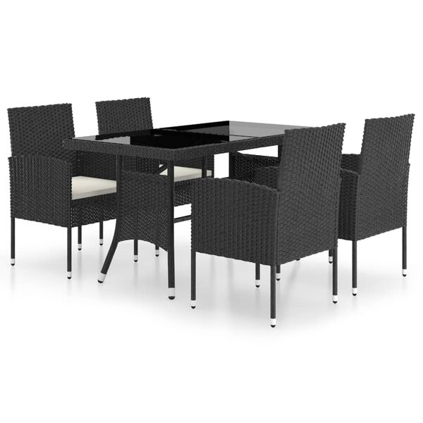 vidaXL Juego de comedor para jard&iacute;n 5 piezas rat&aacute;n sint&eacute;tico negro