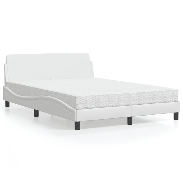 vidaXL Cama con colch&oacute;n Dover cuero sint&eacute;tico blanco 140x200 cm