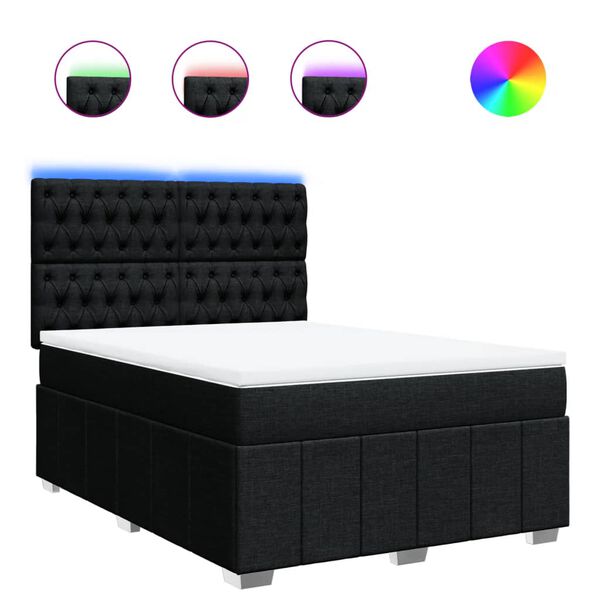 vidaXL Cama box spring con colch&oacute;n tela negro 140x200 cm