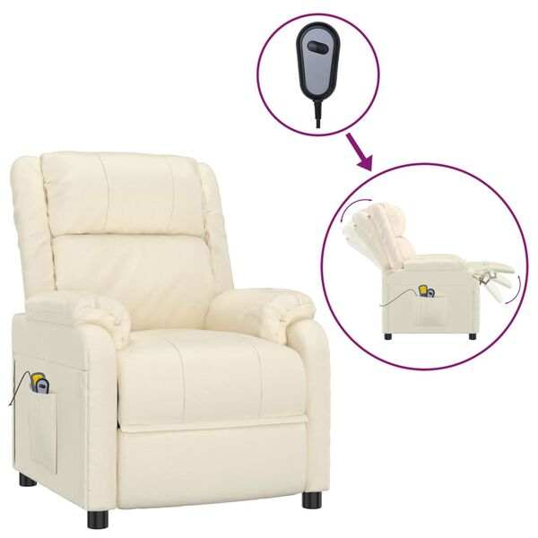 vidaXL Sillón de masaje eléctrico cuero sintético crema