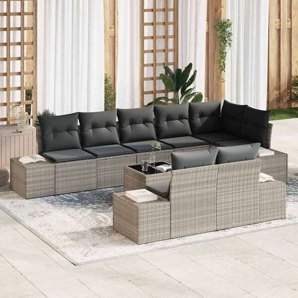 vidaXL Conjunto de sof&aacute; de jard&iacute;n 9 pcs Gris Claro rat&aacute;n sint&eacute;tico
