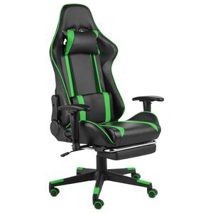 vidaXL Silla gaming giratoria con reposapi&eacute;s PVC verde