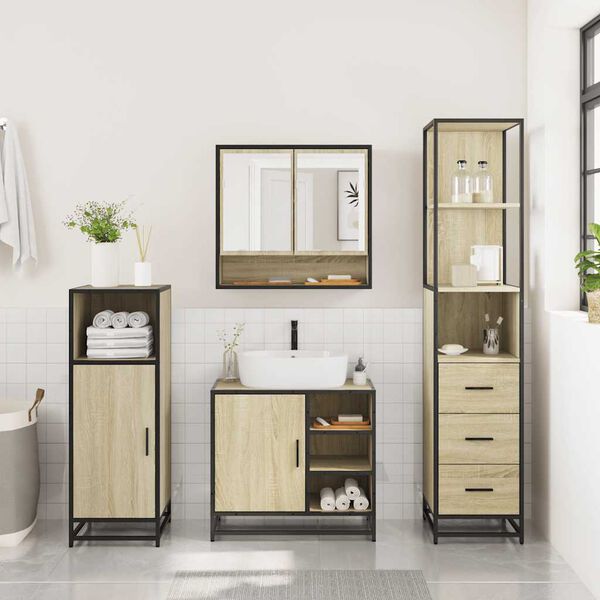 vidaXL Set de muebles de baño 3 pzas madera contrachapada roble Sonoma