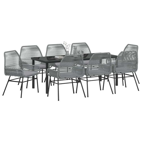 vidaXL Conjunto de Comedor de Jard&iacute;n 9 pcs Gris rat&aacute;n sint&eacute;tico