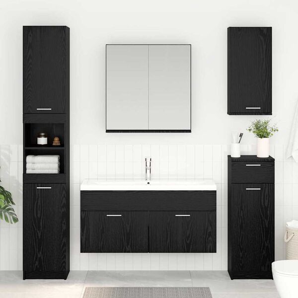 vidaXL Mueble de lavabo con puerta Roble Negro Madera de ingenier&iacute;a