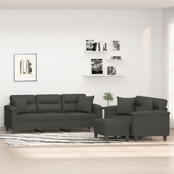 vidaXL Juego de sofás con cojines 3 piezas tela microfibra gris oscuro