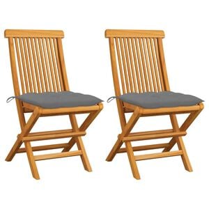 vidaXL Sillas plegables 2 uds madera maciza teca con cojines grises