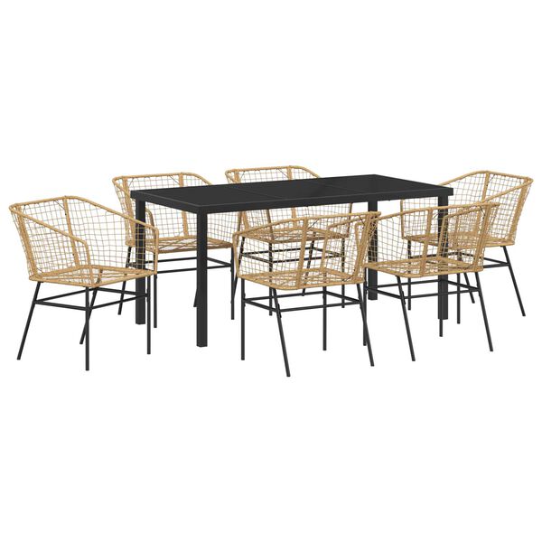 vidaXL Conjunto de Comedor de Jard&iacute;n 7 pcs Marr&oacute;n rat&aacute;n sint&eacute;tico