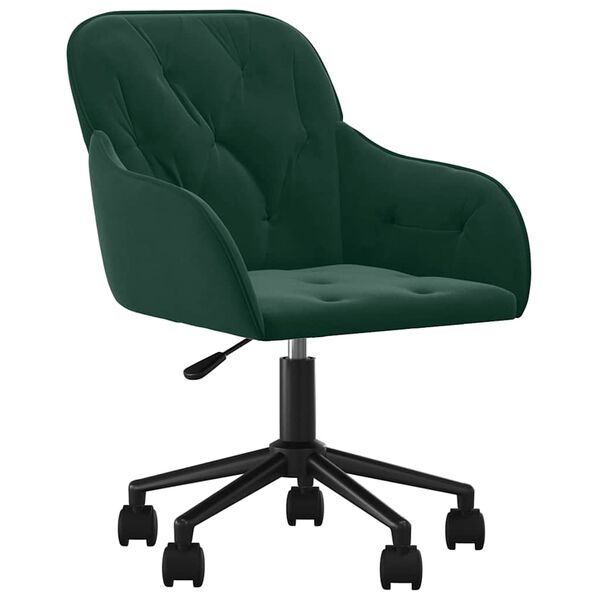 vidaXL Silla de oficina giratoria de terciopelo verde oscuro
