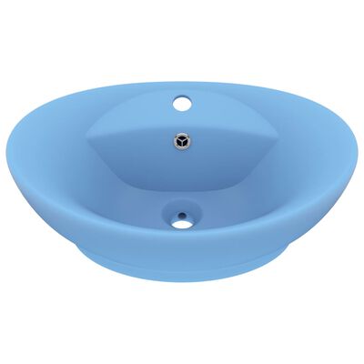 vidaXL Lavabo lujoso con rebosadero cerámica azul claro 58,5x39 cm