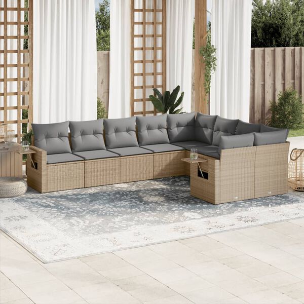vidaXL Set de sof&aacute;s de jard&iacute;n 9 pzas con cojines rat&aacute;n sint&eacute;tico beige