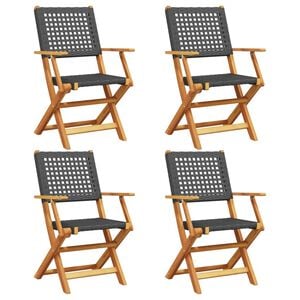 vidaXL Sillas plegables 6 uds madera maciza y rat&aacute;n PE negro