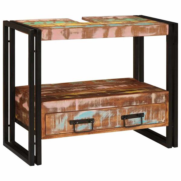 vidaXL Mueble para lavabo de baño Madera maciza recuperada y hierro