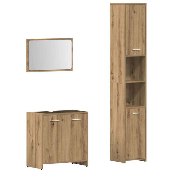 vidaXL Juego de muebles ba&ntilde;o 3 piezas madera ingenier&iacute;a roble artisan