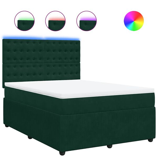 vidaXL Cama box spring con colch&oacute;n terciopelo verde oscuro 140x200 cm
