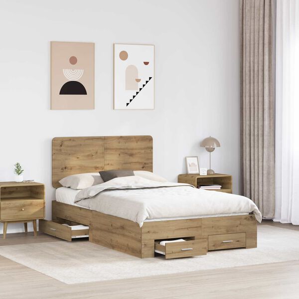 vidaXL Estructura de cama con cabecera Roble artesanal 120 x 190 cm
