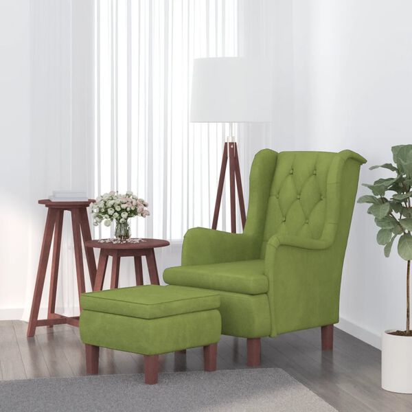 vidaXL Sill&oacute;n con taburete de terciopelo verde claro