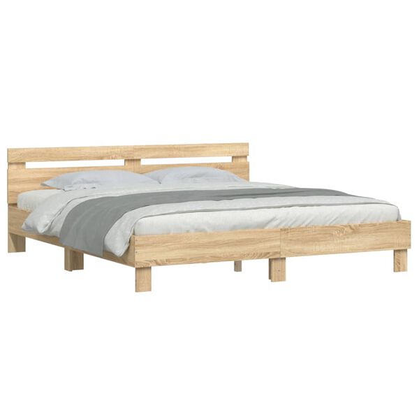 vidaXL Cama con cabecero madera de ingenier&iacute;a roble Sonoma 200x200 cm