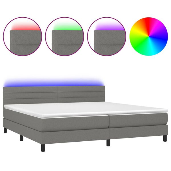 vidaXL Cama box spring colch&oacute;n y luces LED tela gris claro 200x200 cm