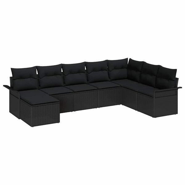 vidaXL Conjunto de sof&aacute; de jard&iacute;n 8 pcs Negro rat&aacute;n sint&eacute;tico