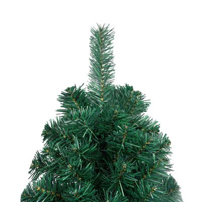 vidaXL Medio árbol de Navidad con luces y soporte verde 210 cm