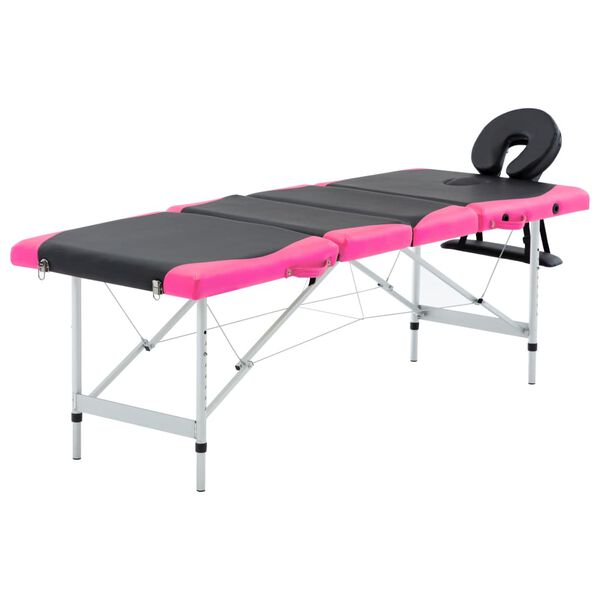 vidaXL Camilla de masaje plegable 4 zonas aluminio negro y rosa