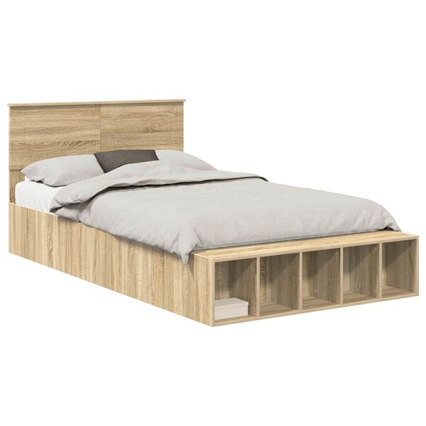 vidaXL Estructura de cama con estante Manual Roble Sonoma 135 x 190 cm
