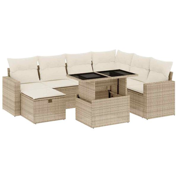 vidaXL Set de sof&aacute;s de jard&iacute;n y cojines 8 piezas rat&aacute;n sint&eacute;tico beige