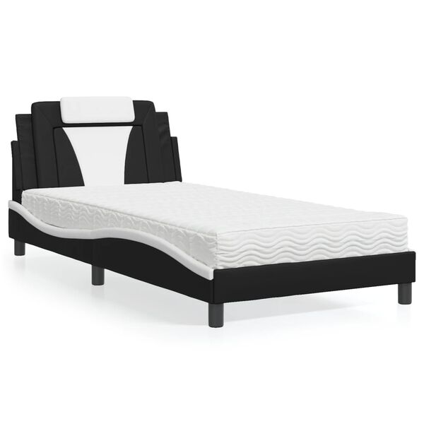 vidaXL Cama Viana con colch&oacute;n cuero sint&eacute;tico negro y blanco 100x200 cm