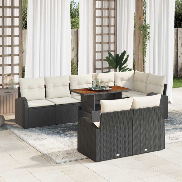 vidaXL Conjunto de sofá de jardín 9 pcs Negro Poliratán