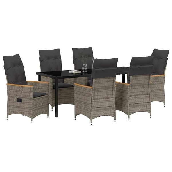 vidaXL Conjunto de Comedor de Jard&iacute;n 7 pcs Gris rat&aacute;n sint&eacute;tico