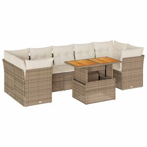 vidaXL Set de sof&aacute;s de jard&iacute;n y cojines 8 piezas rat&aacute;n sint&eacute;tico beige