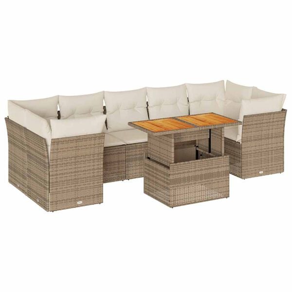 vidaXL Set de sof&aacute;s de jard&iacute;n y cojines 8 piezas rat&aacute;n sint&eacute;tico beige