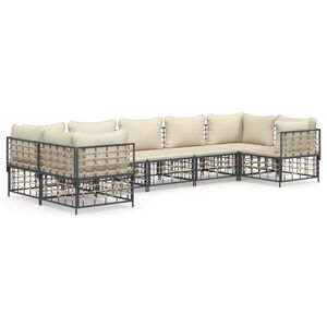 vidaXL Set muebles de jard&iacute;n 7 pzas y cojines rat&aacute;n PE gris antracita