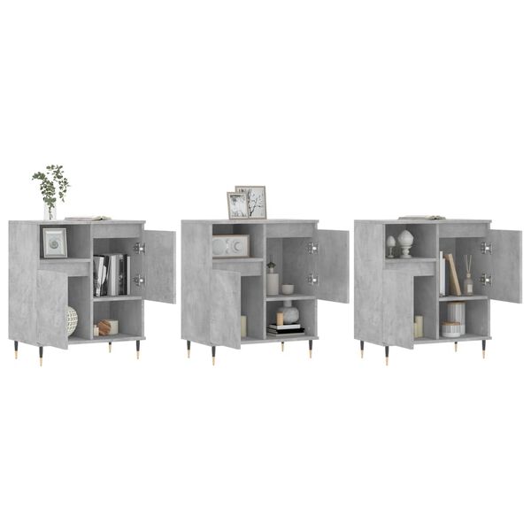 vidaXL Aparadores 3 uds madera contrachapada gris hormig&oacute;n
