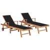 vidaXL Tumbonas 2 unidades madera maciza de teca con coj&iacute;n negro