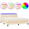 vidaXL Cama box spring colch&oacute;n y luces LED tela crema 160x200 cm
