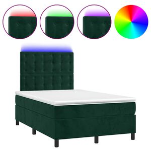 vidaXL Cama box spring colch&oacute;n y LED terciopelo verde oscuro 120x200cm