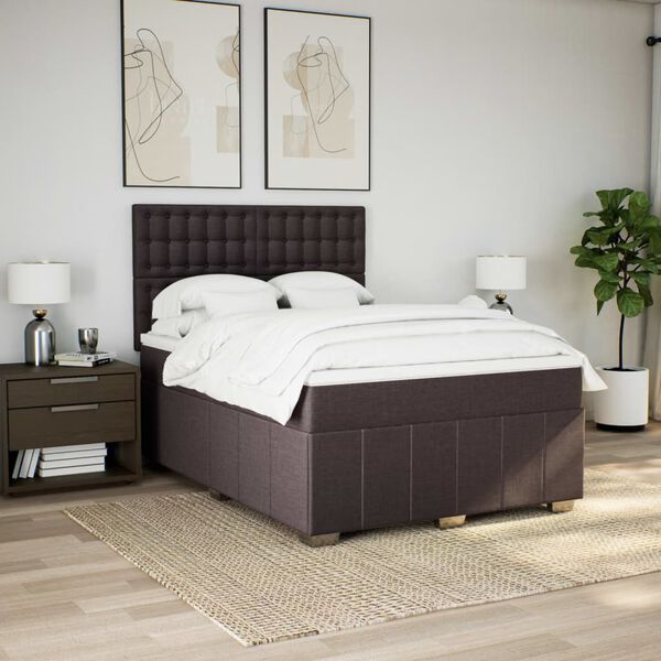 vidaXL Cama box spring con colch&oacute;n tela marr&oacute;n oscuro 140x200 cm