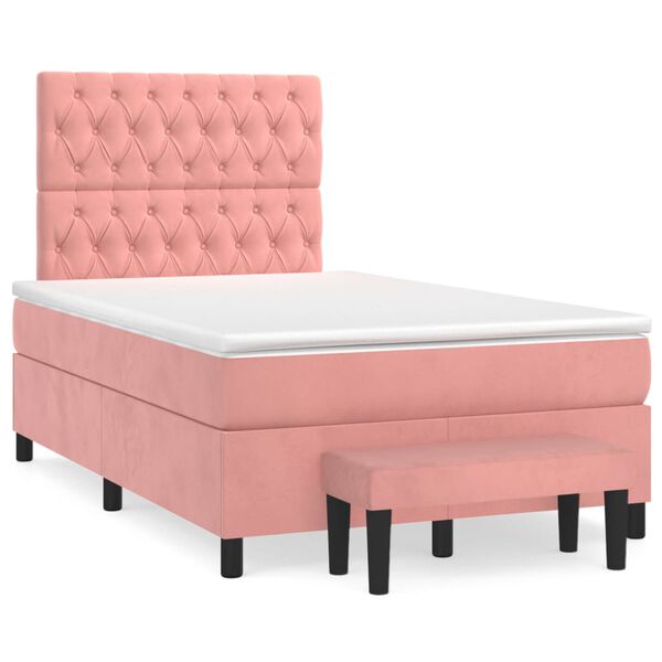 vidaXL Cama box spring con colch&oacute;n terciopelo rosa 120x200 cm