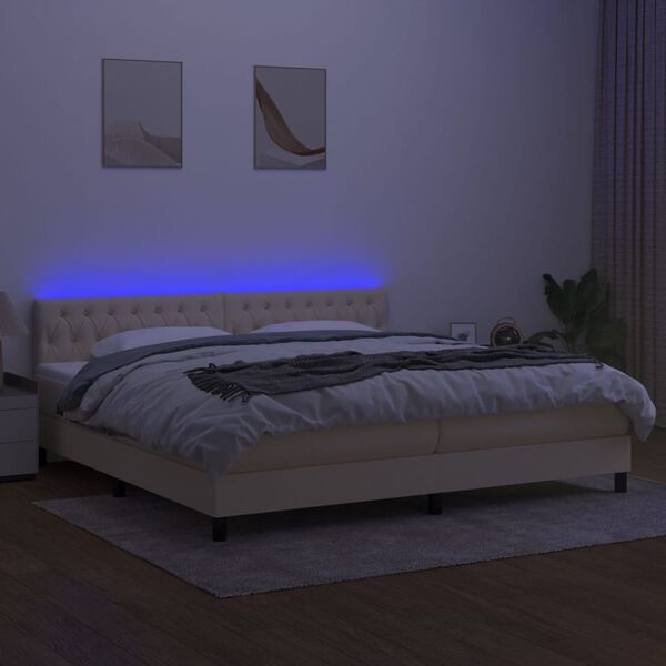 vidaXL Cama box spring colch&oacute;n y luces LED tela crema 200x200 cm