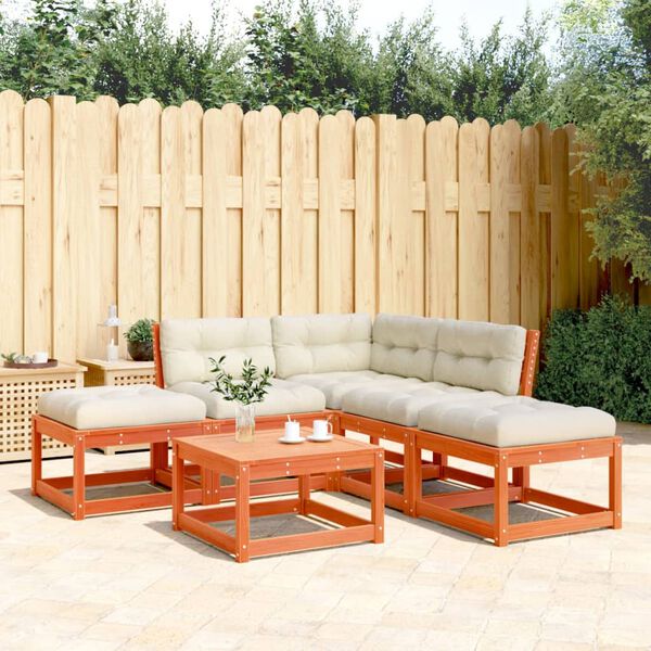 vidaXL Set de sofás jardín 5 pzas con cojines madera pino marrón cera