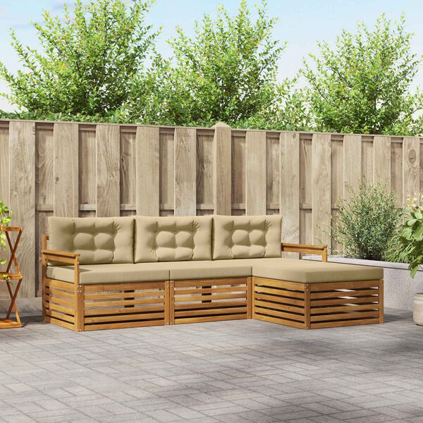 vidaXL Conjunto de sof&aacute;s de exterior con coj&iacute;n 4 pcs Natural y Beige