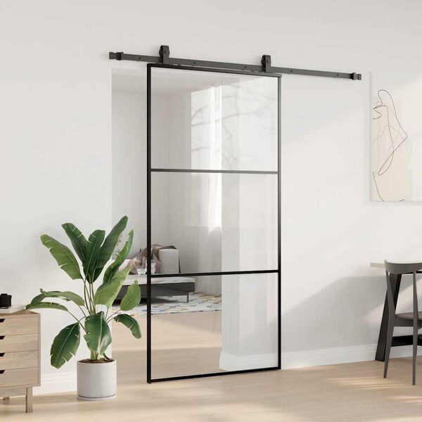 vidaXL Puerta corredera con herrajes negro 102x205 cm ESG vidrio