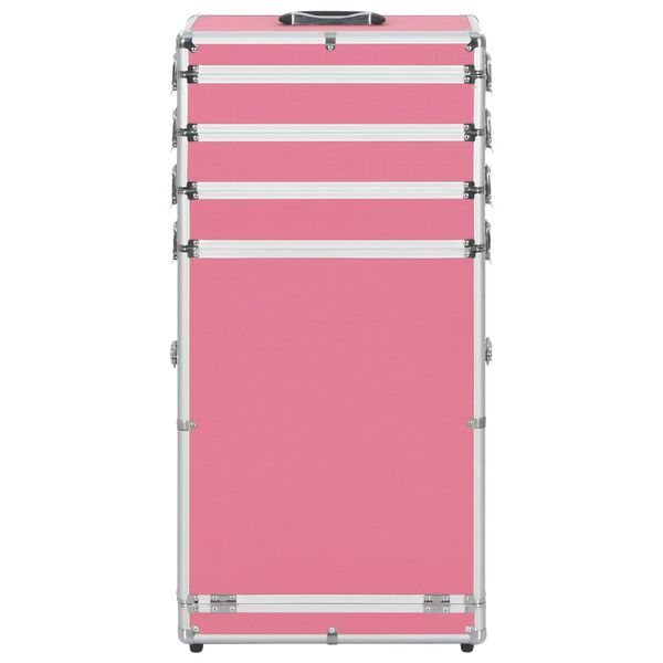 vidaXL Maletín trolley de maquillaje de aluminio rosa