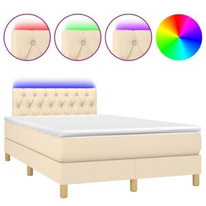 vidaXL Cama box spring con colch&oacute;n y LED tela crema 120x200 cm