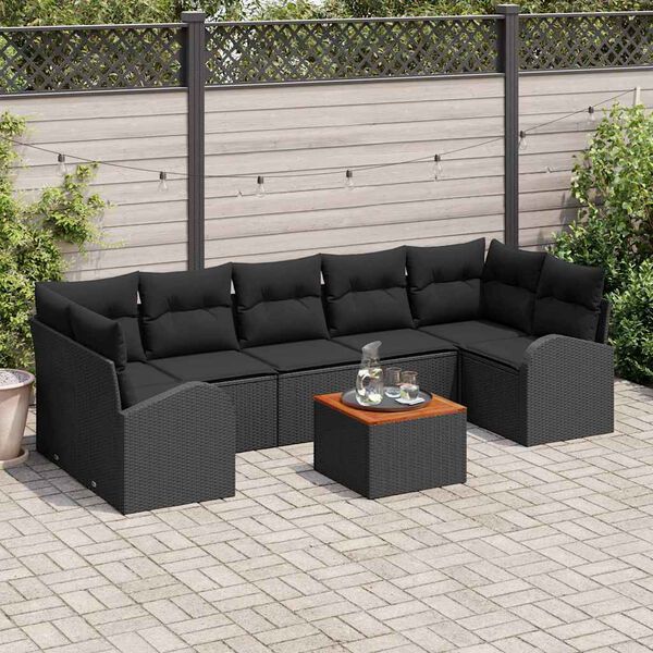 vidaXL Conjunto de sof&aacute;s de jard&iacute;n 8 pcs Negro rat&aacute;n sint&eacute;tico