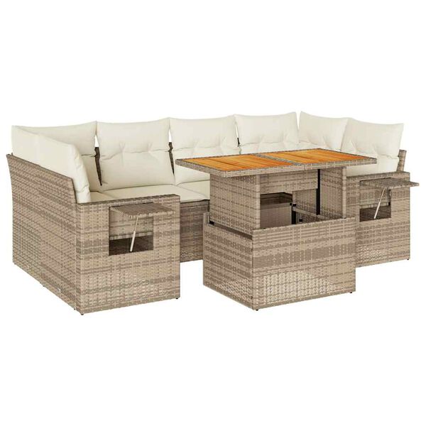 vidaXL Set sof&aacute;s de jard&iacute;n 7 piezas y cojines rat&aacute;n sint&eacute;tico beige