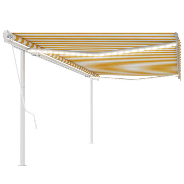 vidaXL Toldo autom&aacute;tico LED sensor de viento amarillo y blanco 5x3,5 m