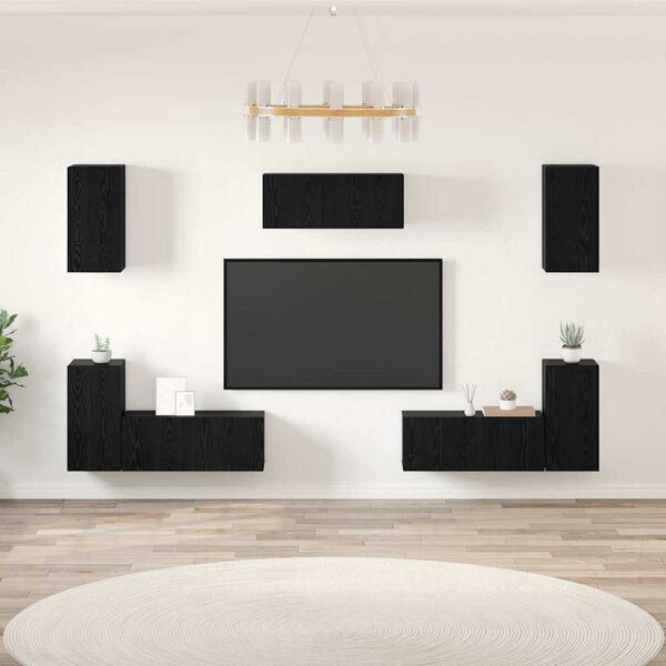 vidaXL Conjunto de mueble de TV 7 pcs Roble Negro Madera de ingenier&iacute;a